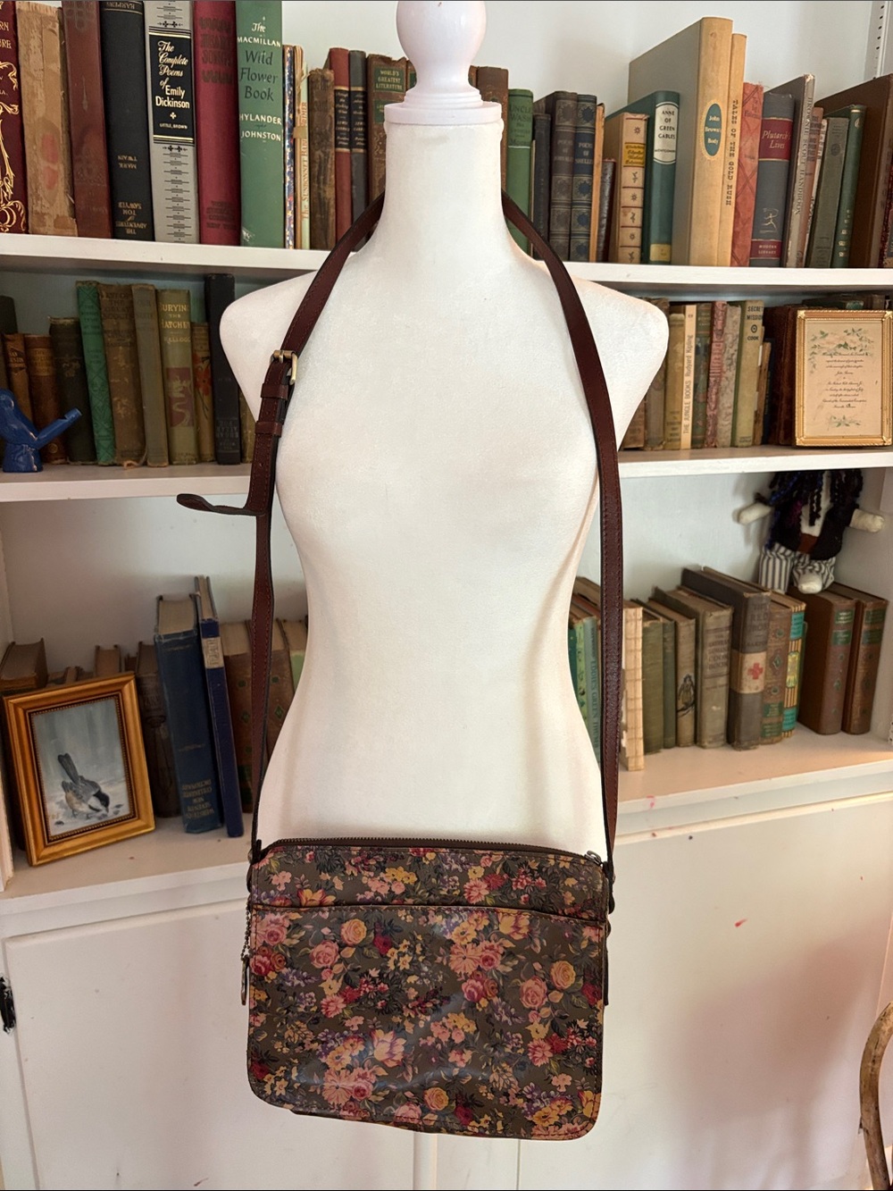 Floral Crossbody Shoulder Bag - Brown